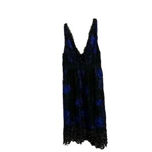 Elie Tahari Blue Black Lace Beaded Midi Dress‎ Small